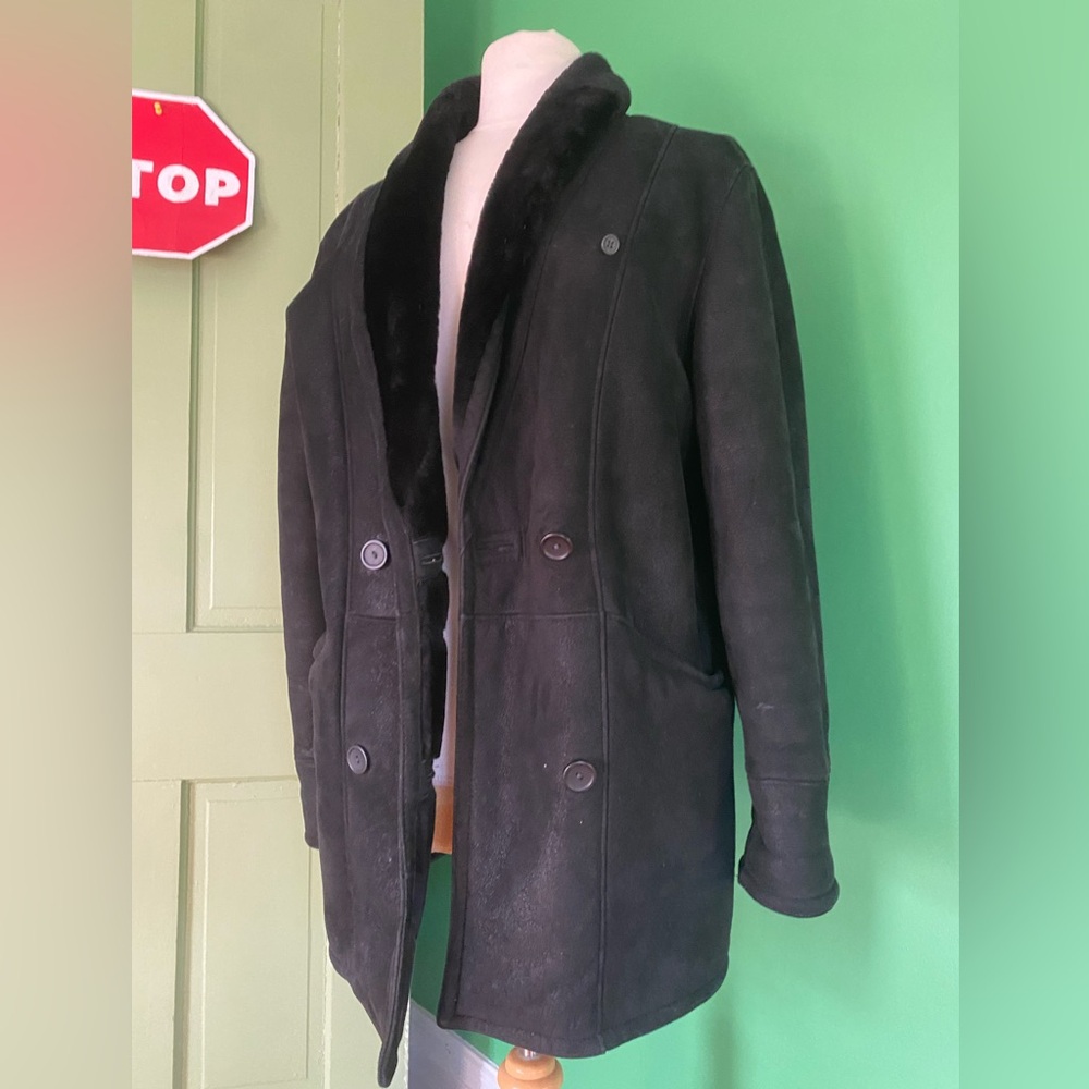 Vintage Sawyer of Napa Black genuine Shearling leather Coat unisex
